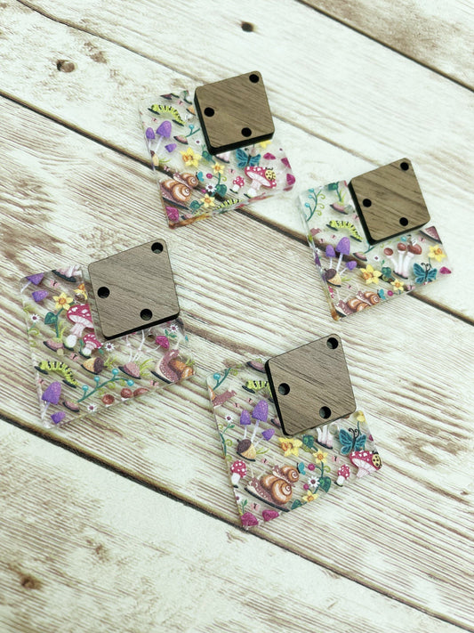 Patterned Snail Mushroom Floral Acrylic and Wood Earring Blanks, DIY Jewelry Making