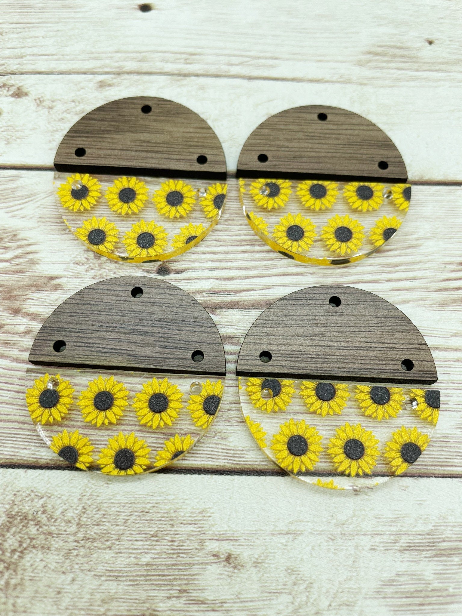 Patterned Sunflower Acrylic and Wood Round Earring Blanks, DIY Jewelry Making