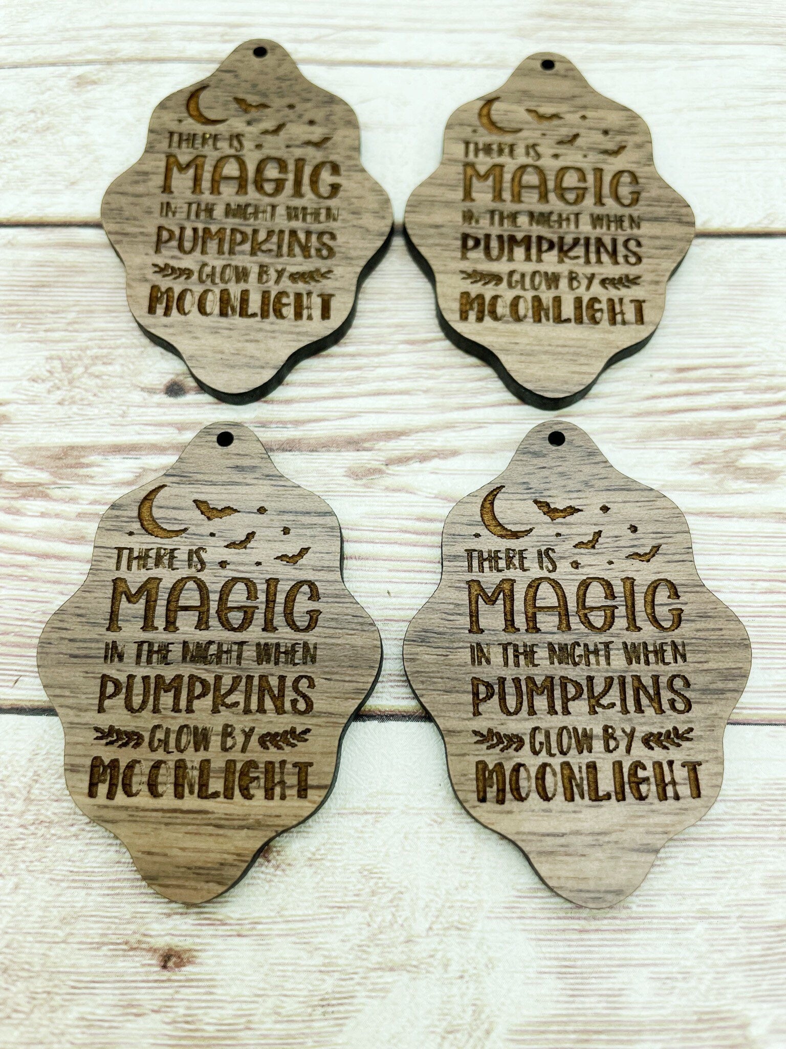 Wood Wavy Engraved Halloween Magic Earring Blanks, Finished Walnut Blank, DIY Jewelry Making