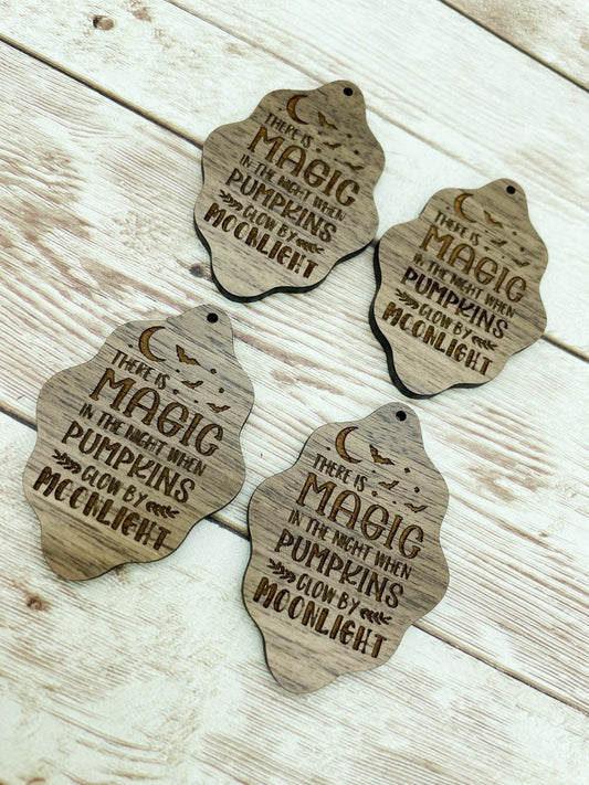 Wood Wavy Engraved Halloween Magic Earring Blanks, Finished Walnut Blank, DIY Jewelry Making