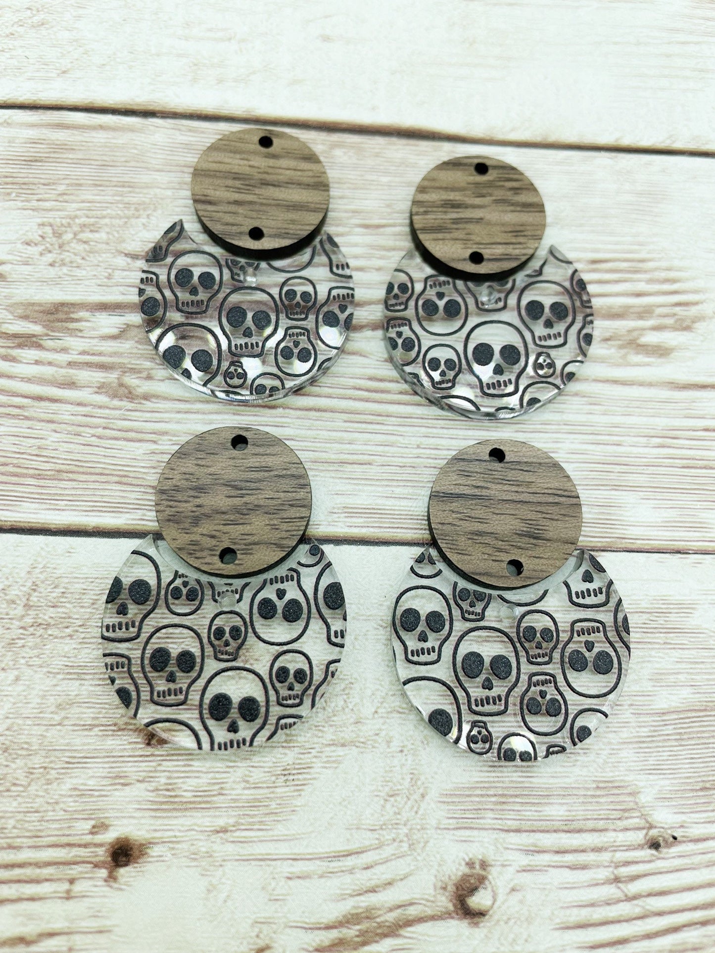 Patterned Halloween Face Acrylic and Wood Circle Set Earring Blanks, DIY Jewelry Making