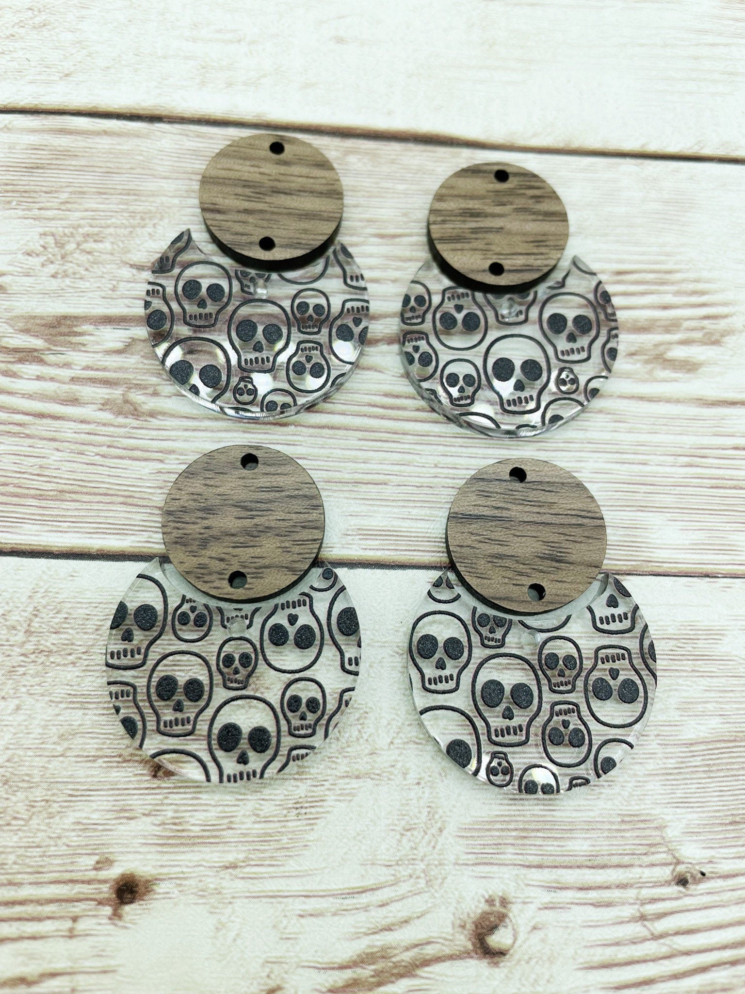 Patterned Halloween Face Acrylic and Wood Circle Set Earring Blanks, DIY Jewelry Making