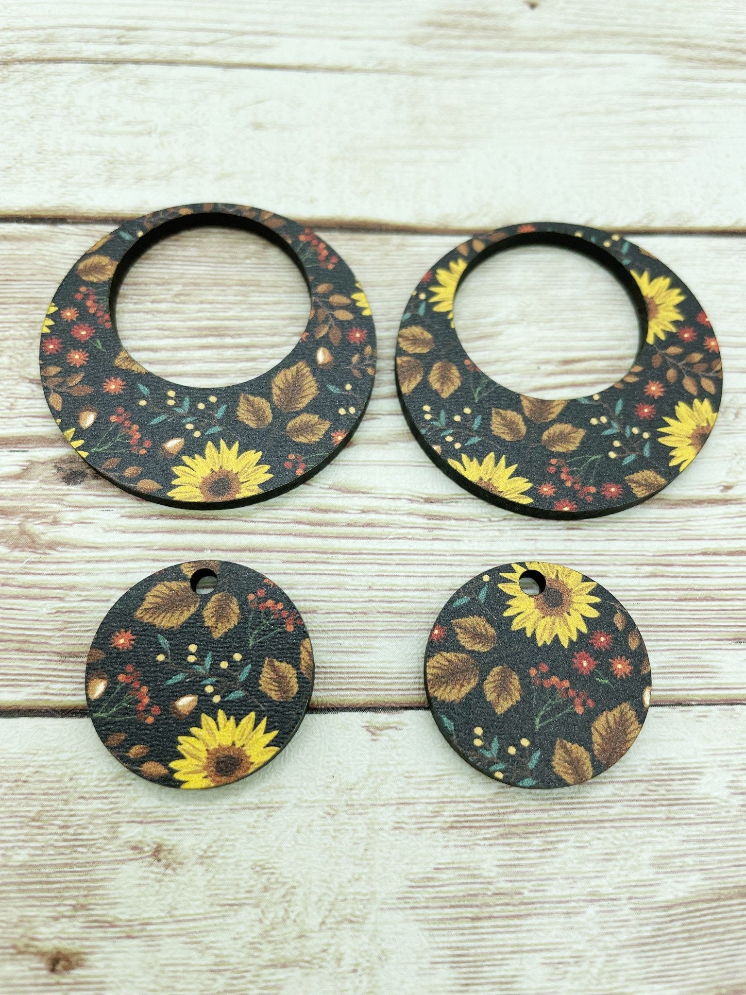 Patterned Wood Sunflower Print Set Earring Blanks, DIY Jewelry Making