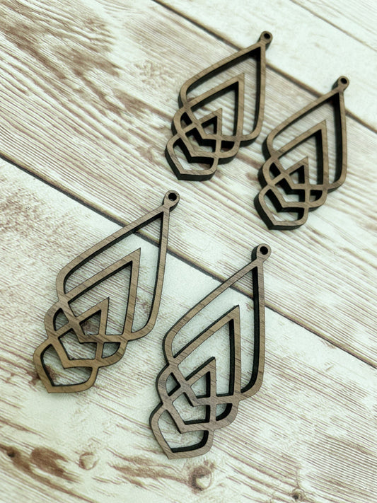 Wood Triple Teardrop Earring Blanks, Finished Walnut Blank, DIY Jewelry Making