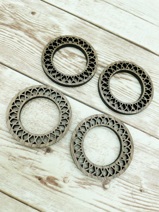 Wood Intricate Hoop Earring Blanks, Finished Walnut Blank, DIY Jewelry Making