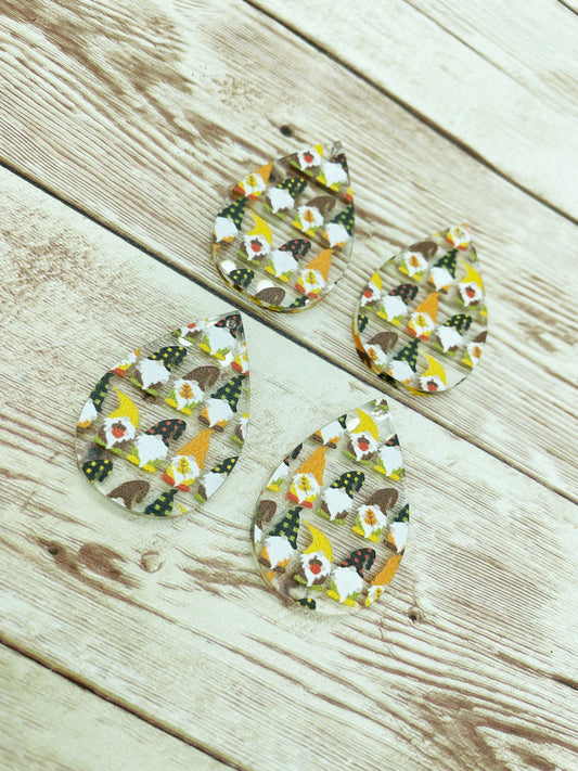 Patterned Fall Gnome Print Acrylic Teardrop Earring Blanks, DIY Jewelry Making