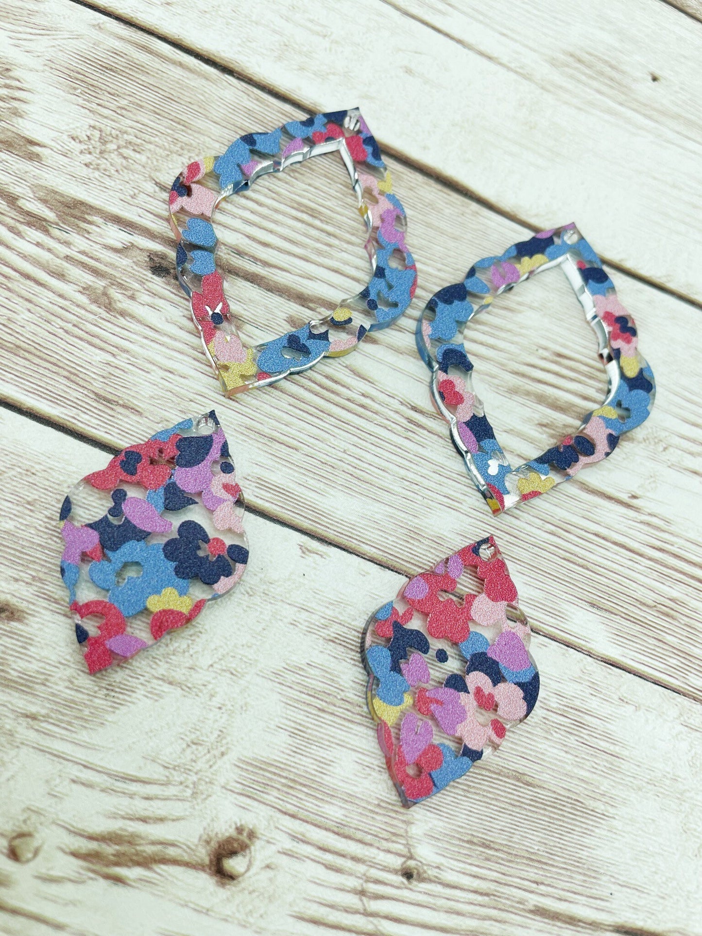 Patterned Colorful Floral Wavy Diamond Acrylic Set Earring Blanks, DIY Jewelry Making