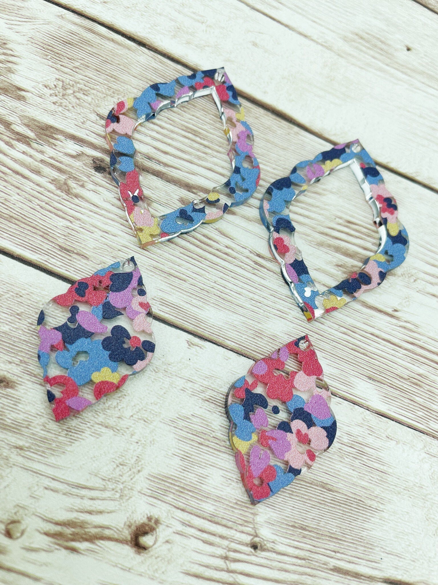 Patterned Colorful Floral Wavy Diamond Acrylic Set Earring Blanks, DIY Jewelry Making