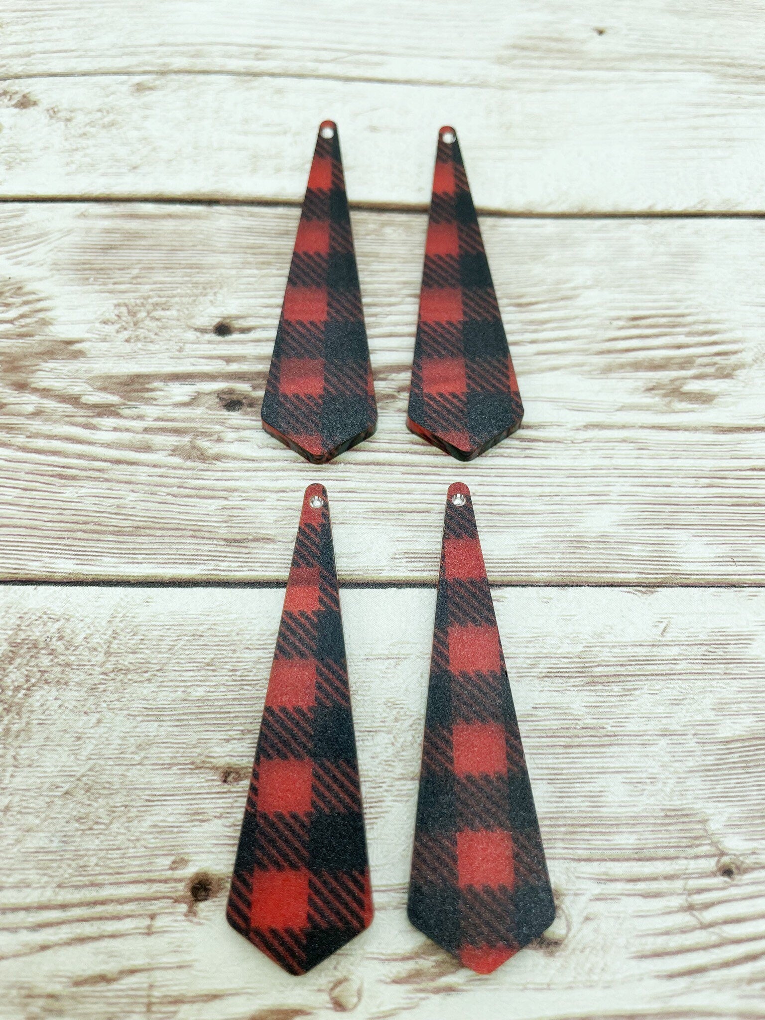 Patterned Red and Black Buffalo Plaid Acrylic Skinny Dangle Earring Blanks, DIY Jewelry Making