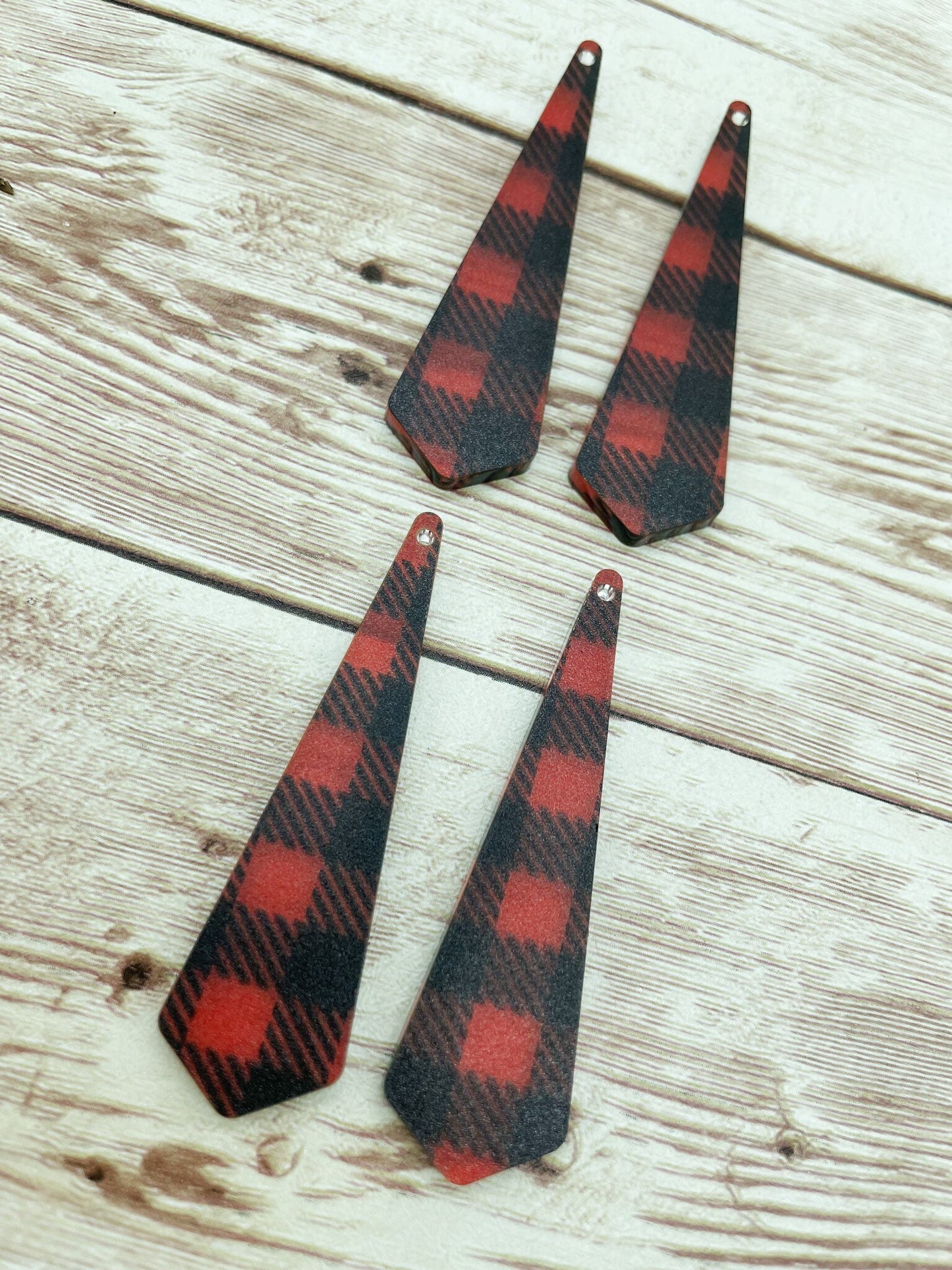 Patterned Red and Black Buffalo Plaid Acrylic Skinny Dangle Earring Blanks, DIY Jewelry Making