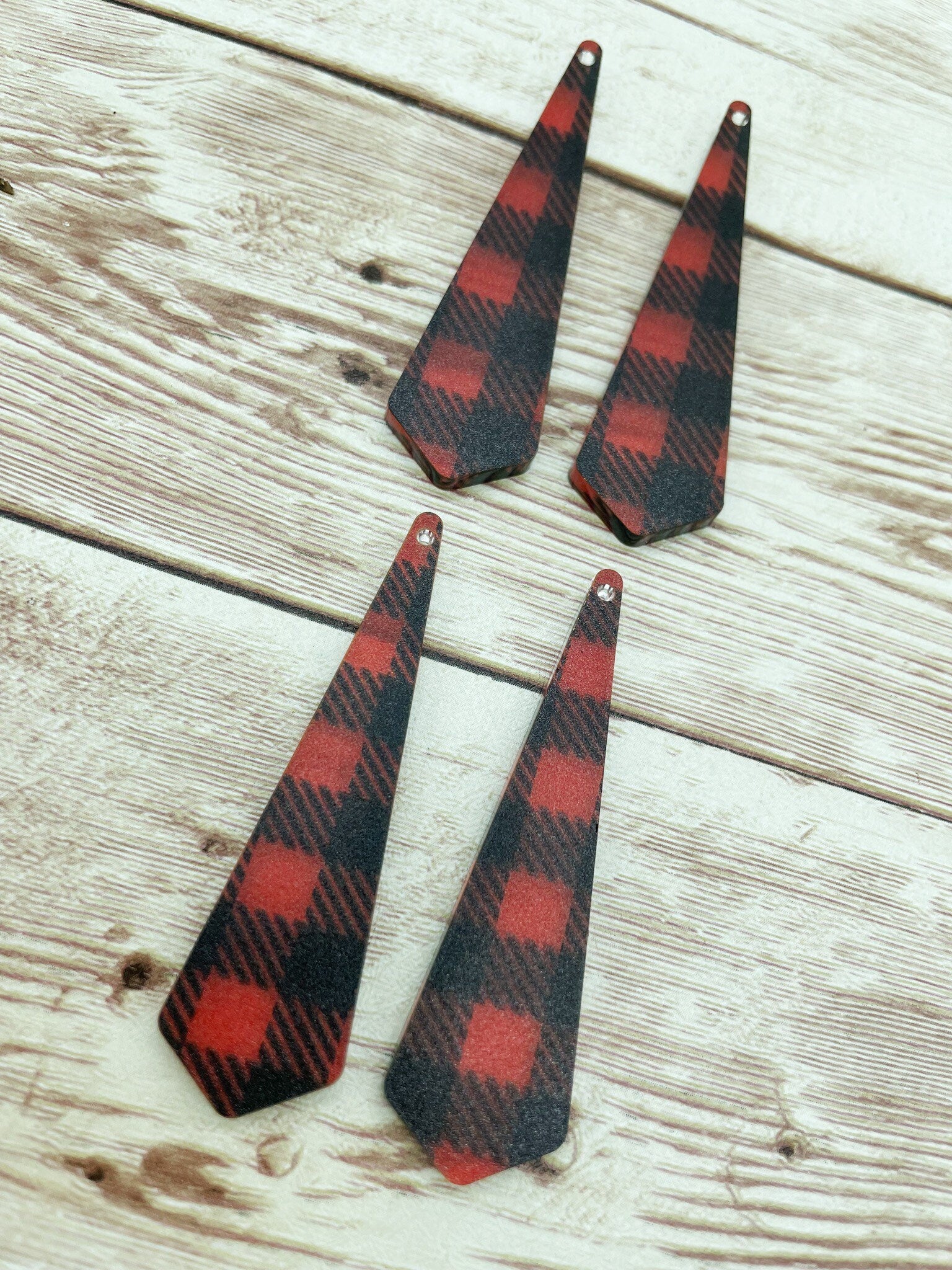 Patterned Red and Black Buffalo Plaid Acrylic Skinny Dangle Earring Blanks, DIY Jewelry Making