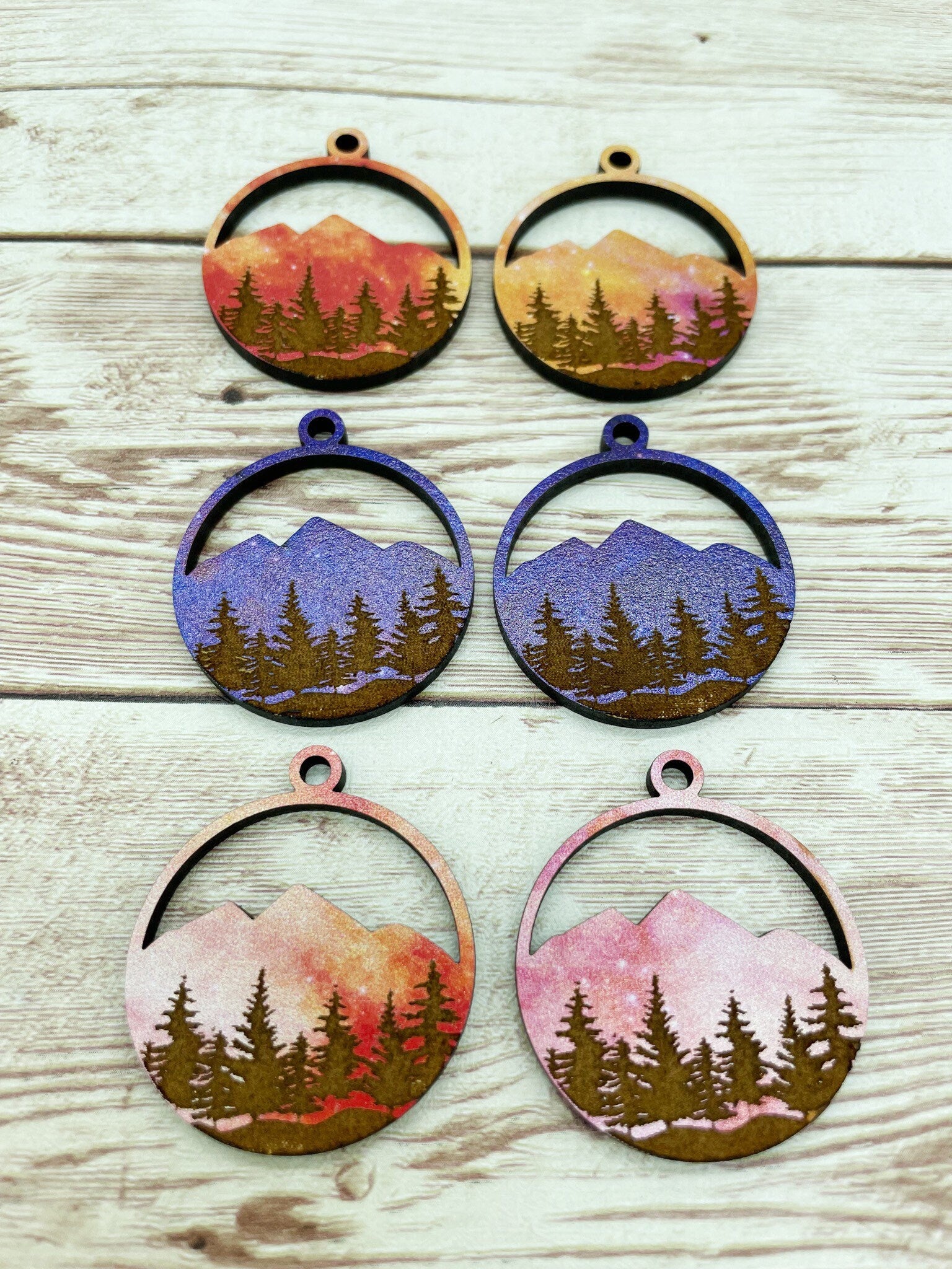 Patterned Multicolor Wood Engraved Forest, DIY Jewelry Making