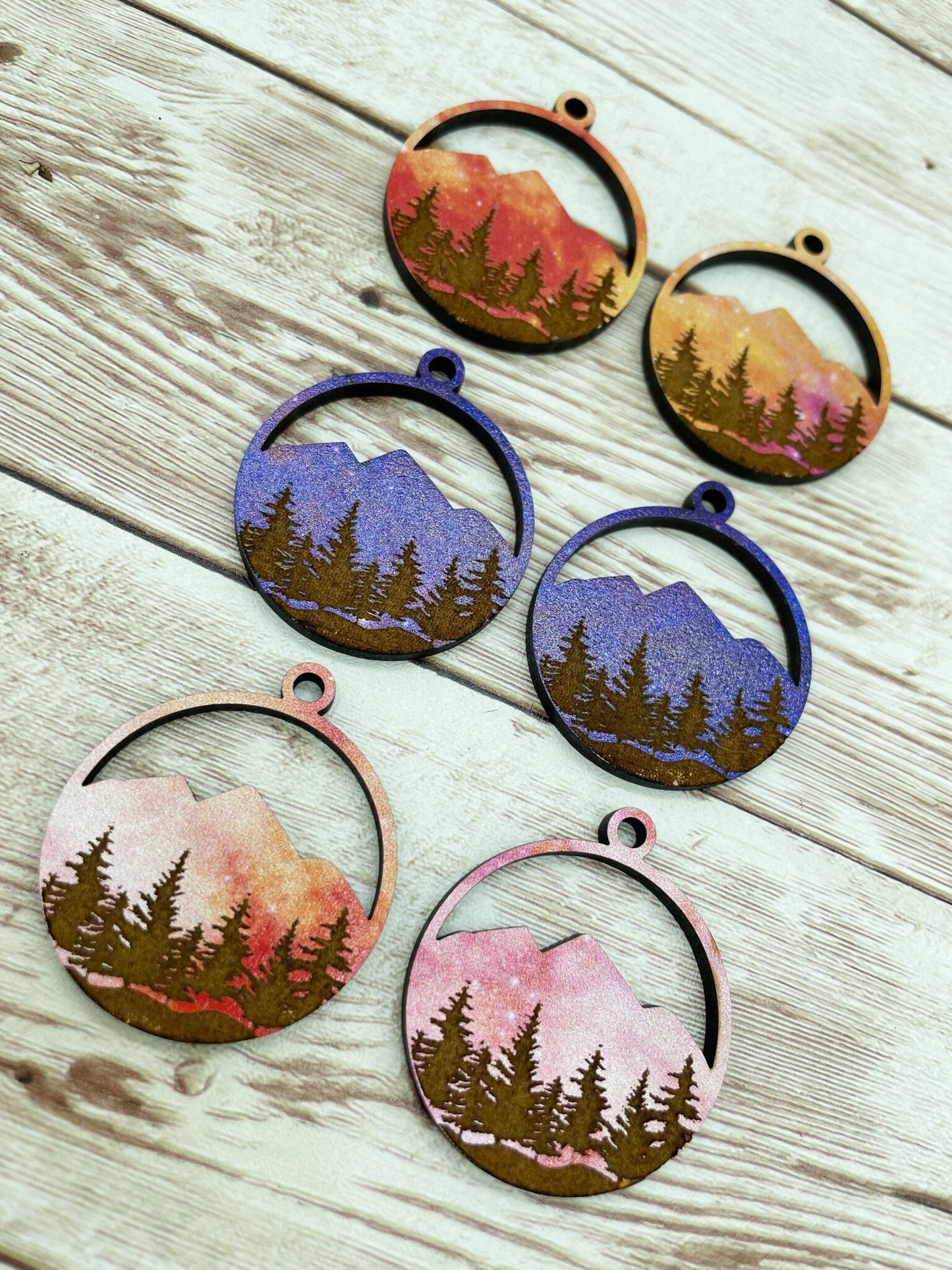 Patterned Multicolor Wood Engraved Forest, DIY Jewelry Making