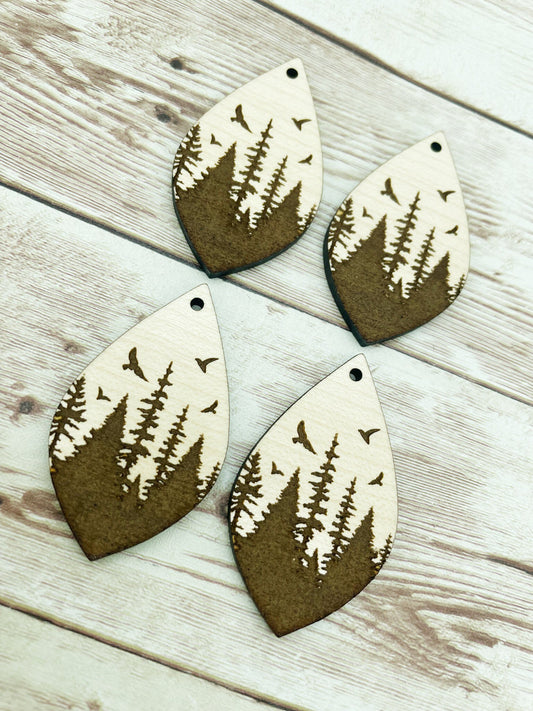 Wood Teardrop Engraved Outdoor Trees Earring Blanks, Finished Maple Blank, DIY Jewelry Making