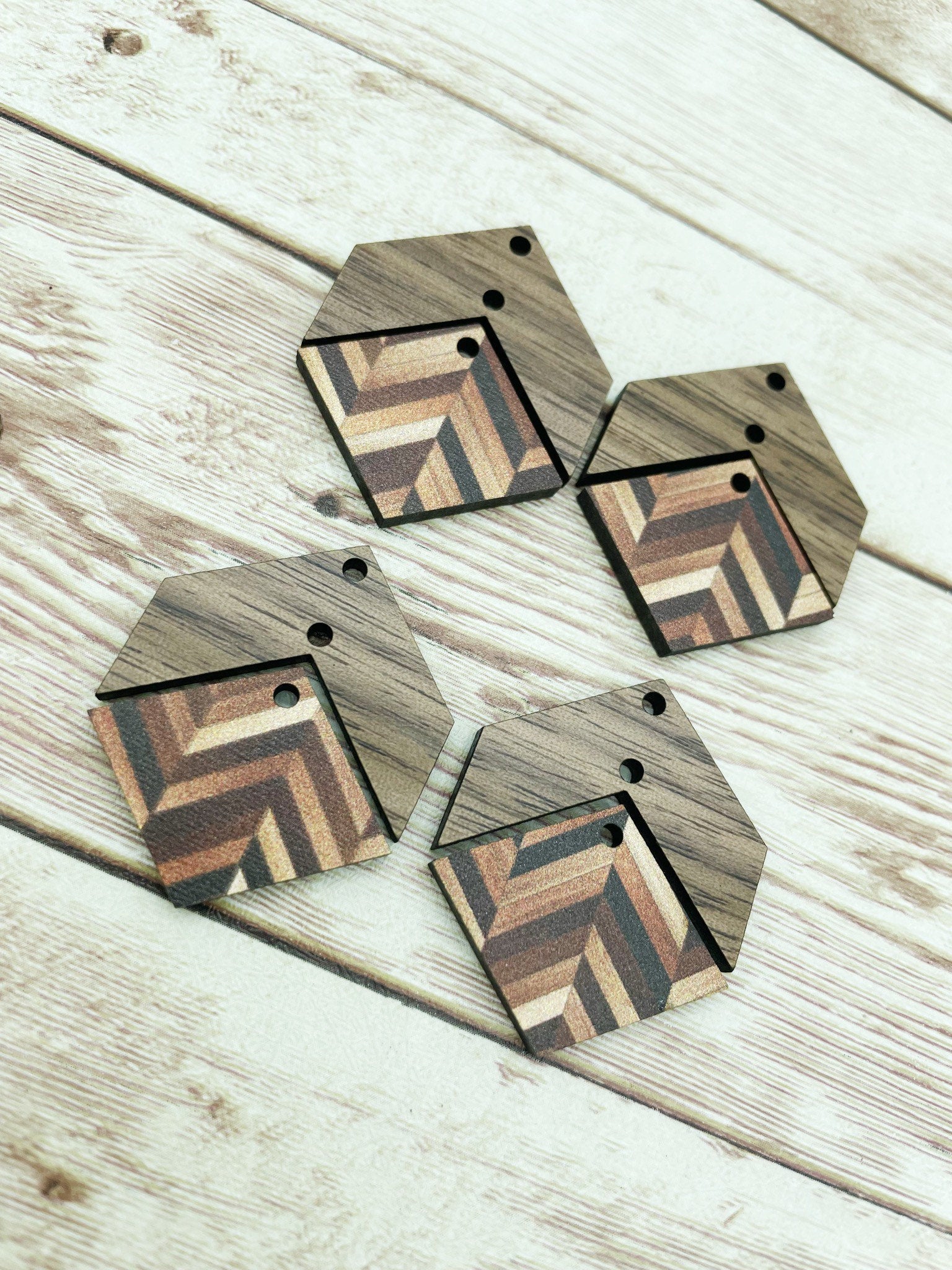 Patterned Herringbone and Wood Arrow Diamond Set Earring Blanks, DIY Jewelry Making
