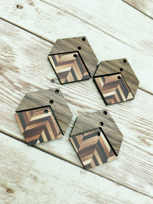 Patterned Herringbone and Wood Arrow Diamond Set Earring Blanks, DIY Jewelry Making