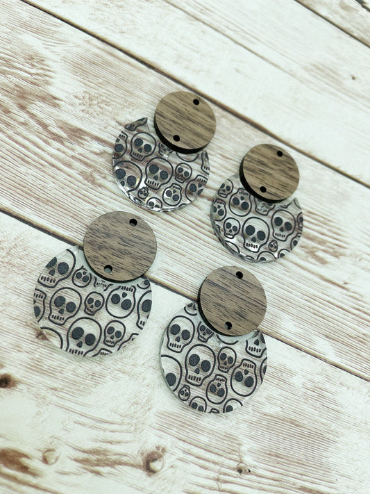 Patterned Halloween Face Acrylic and Wood Circle Set Earring Blanks, DIY Jewelry Making