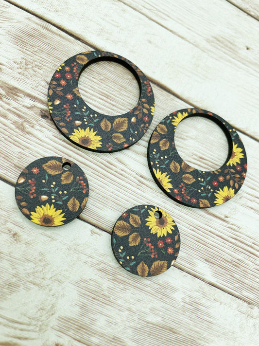 Patterned Wood Sunflower Print Set Earring Blanks, DIY Jewelry Making