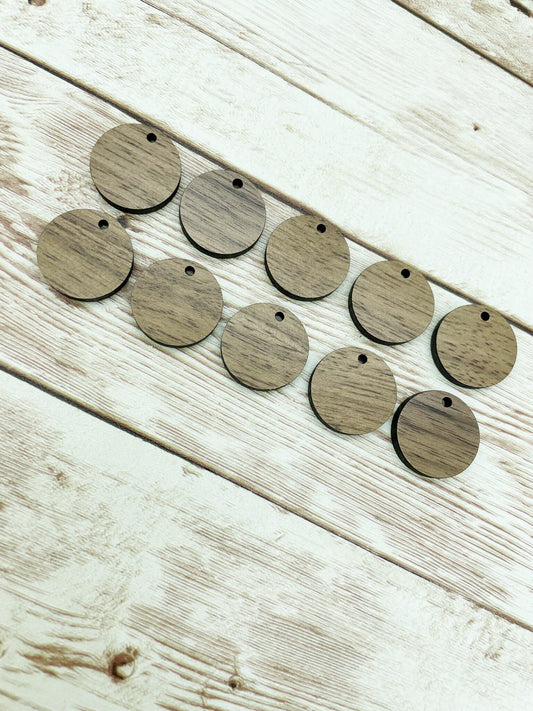 Finished Walnut Round Circle Earring Blanks Set of 5 Pair DIY Jewelry Making