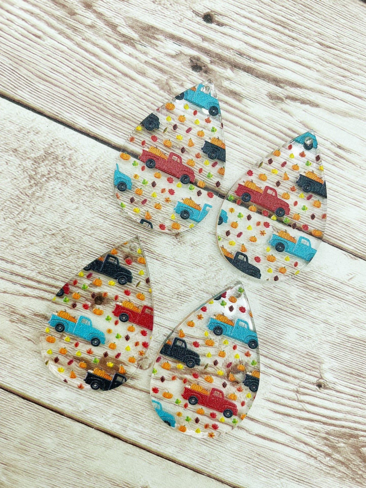 Patterned Fall Vintage Truck Print Acrylic Teardrop Earring Blanks, DIY Jewelry Making