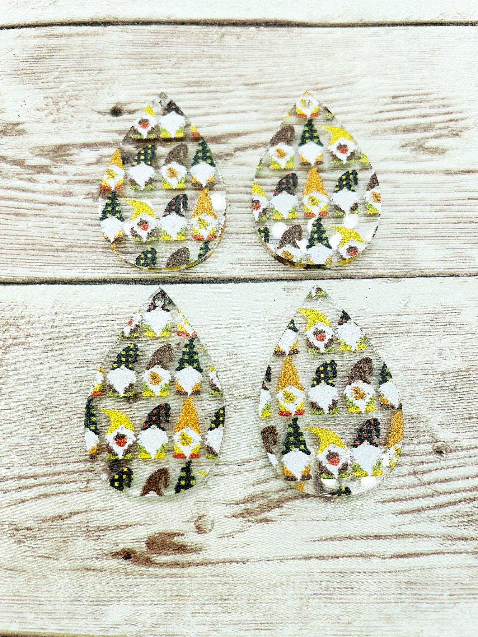 Patterned Fall Gnome Print Acrylic Teardrop Earring Blanks, DIY Jewelry Making