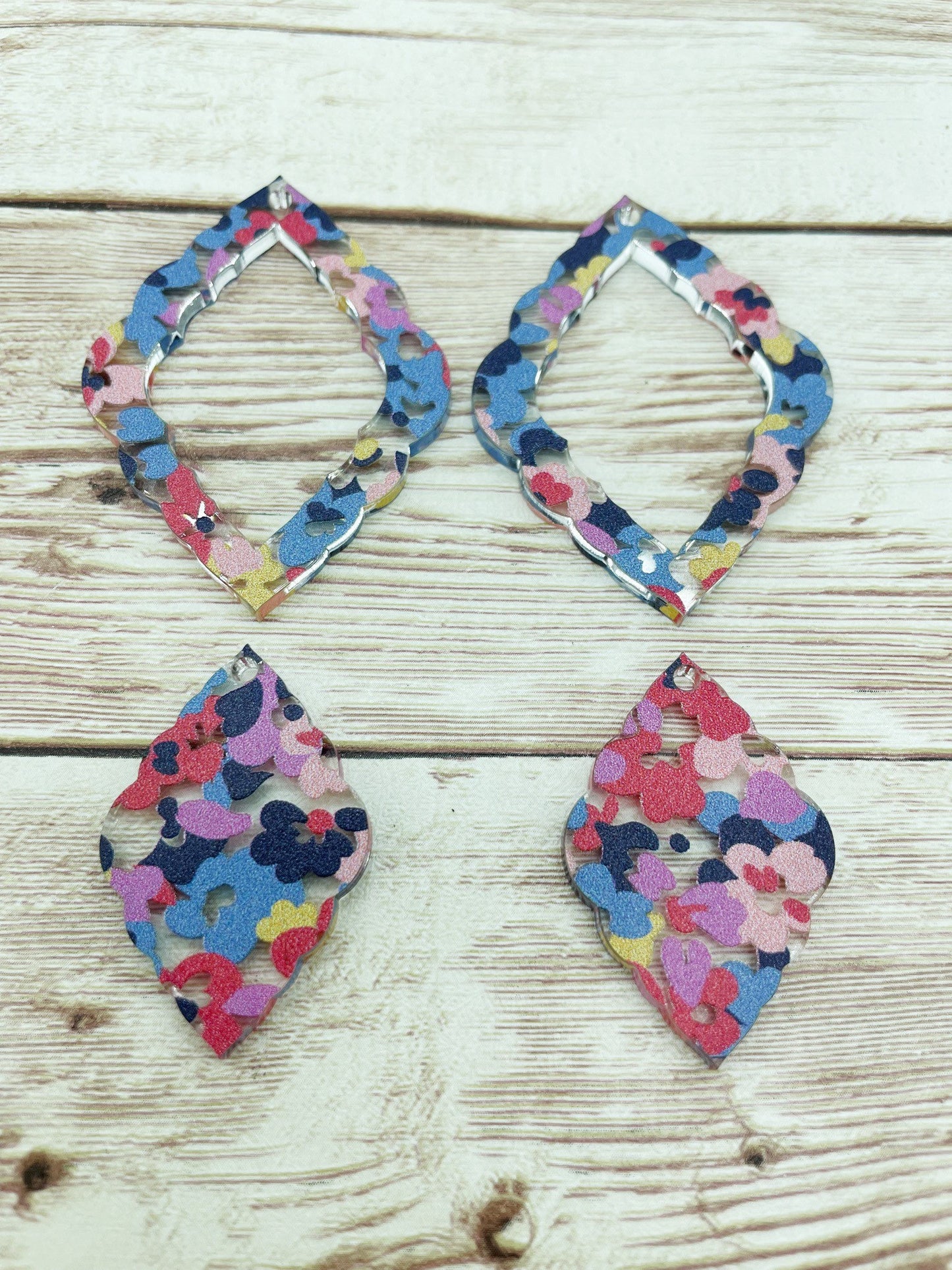 Patterned Colorful Floral Wavy Diamond Acrylic Set Earring Blanks, DIY Jewelry Making