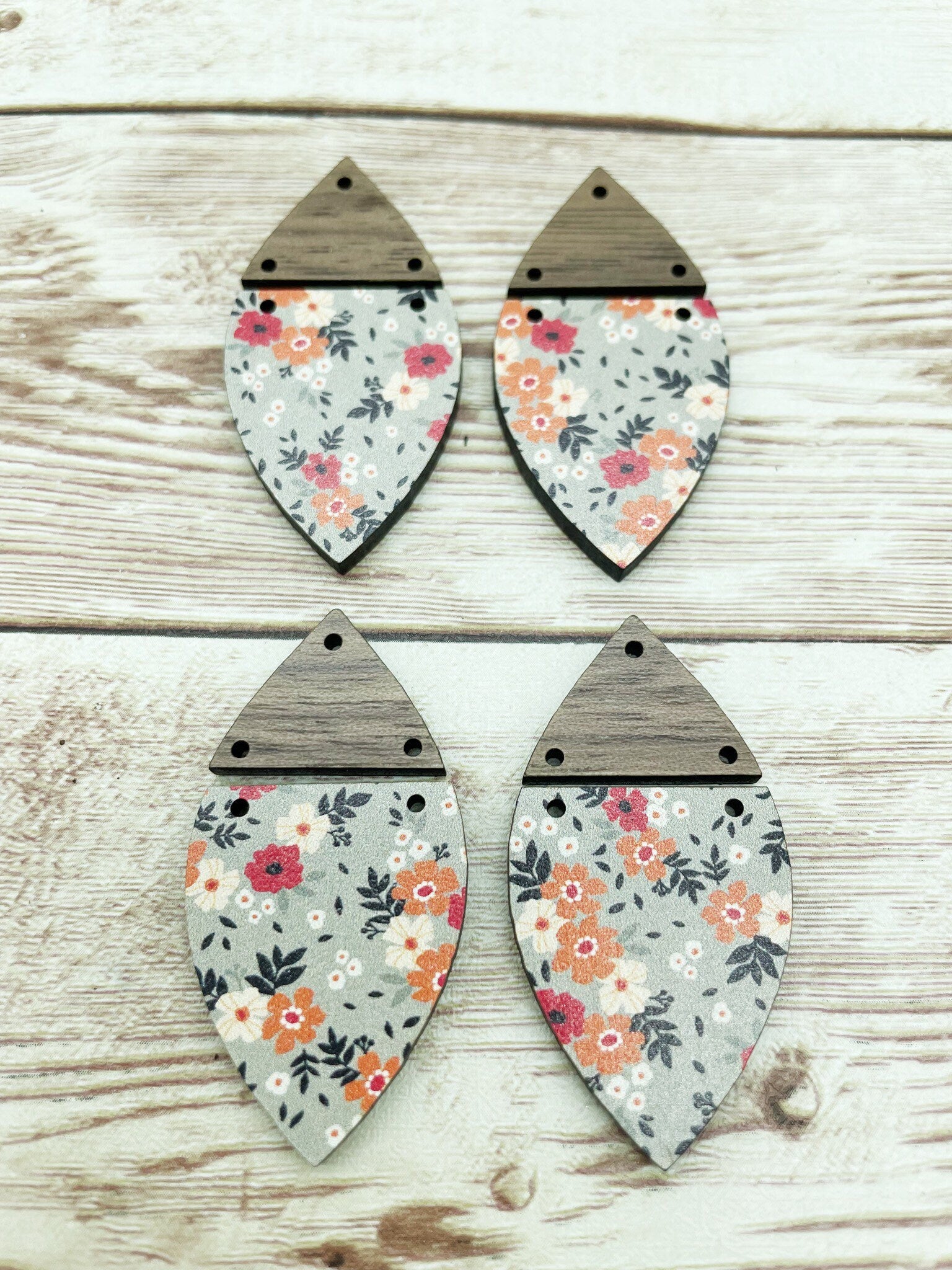 Patterned Grey Floral Fall and Walnut Wood, DIY Jewelry Making