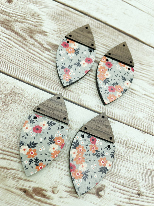 Patterned Grey Floral Fall and Walnut Wood, DIY Jewelry Making