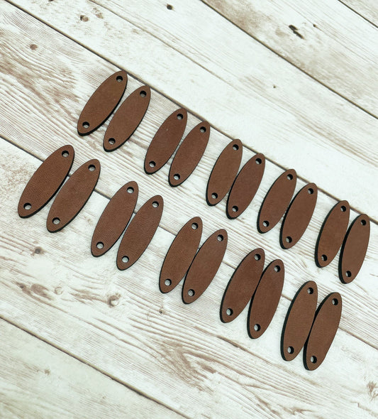 Vegetable Tanned Leather Cuffs Medium Brown Set of 10 Pair, Earring Connectors, DIY Jewelry Making
