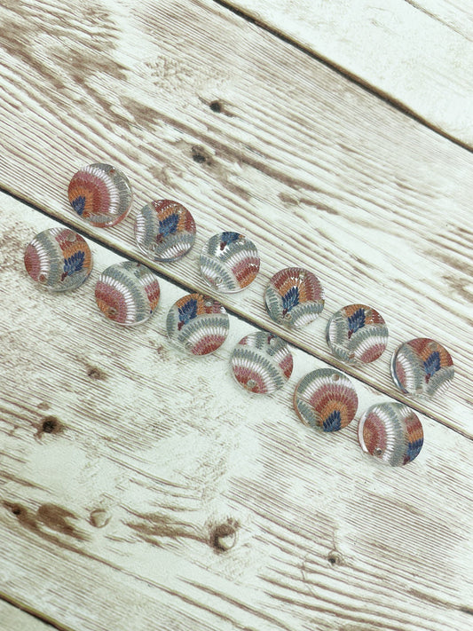 Acrylic Round Circle Boho Print Earring Connectors Set of 6 Pair, DIY Jewelry Making