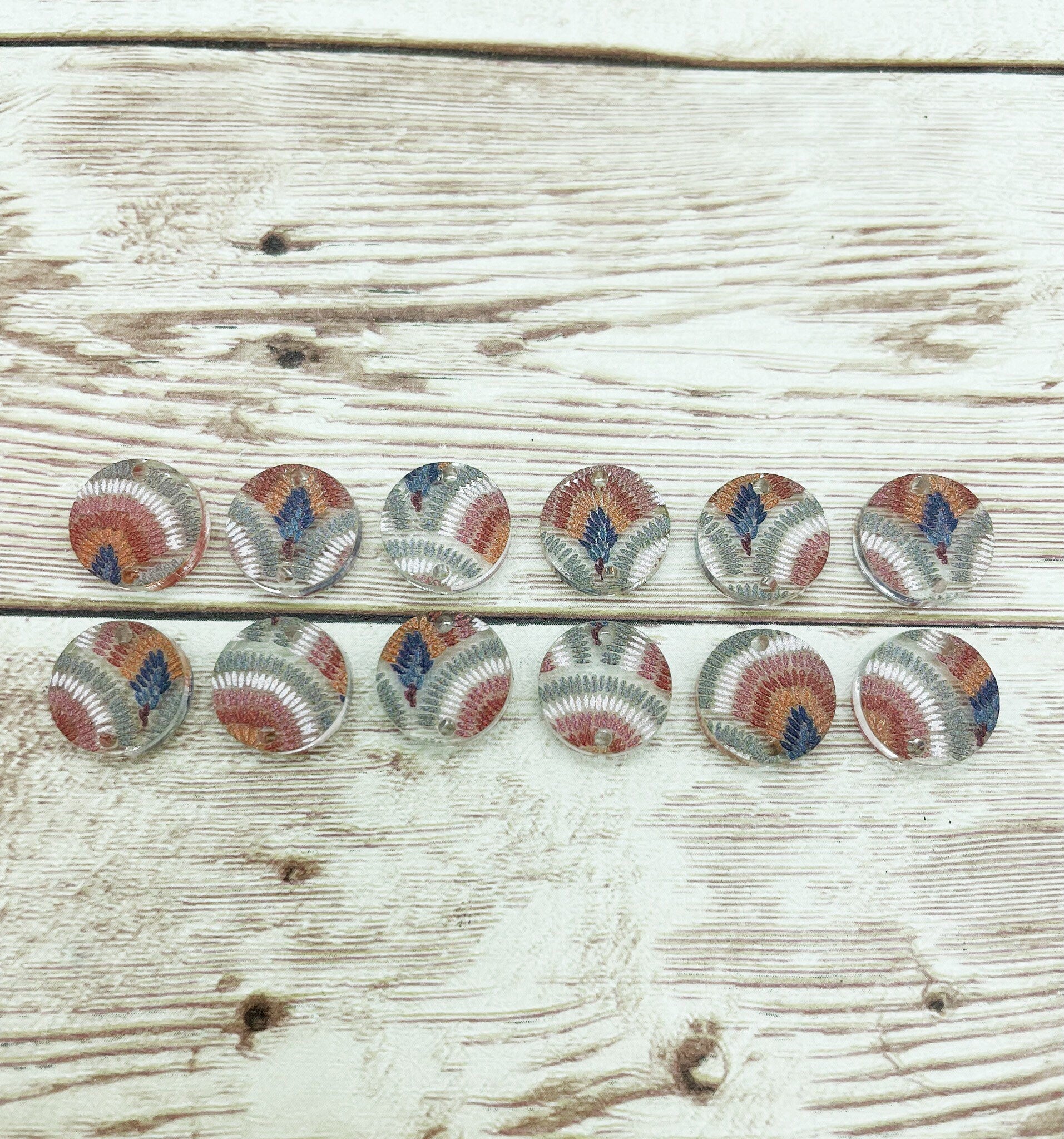 Acrylic Round Circle Boho Print Earring Connectors Set of 6 Pair, DIY Jewelry Making