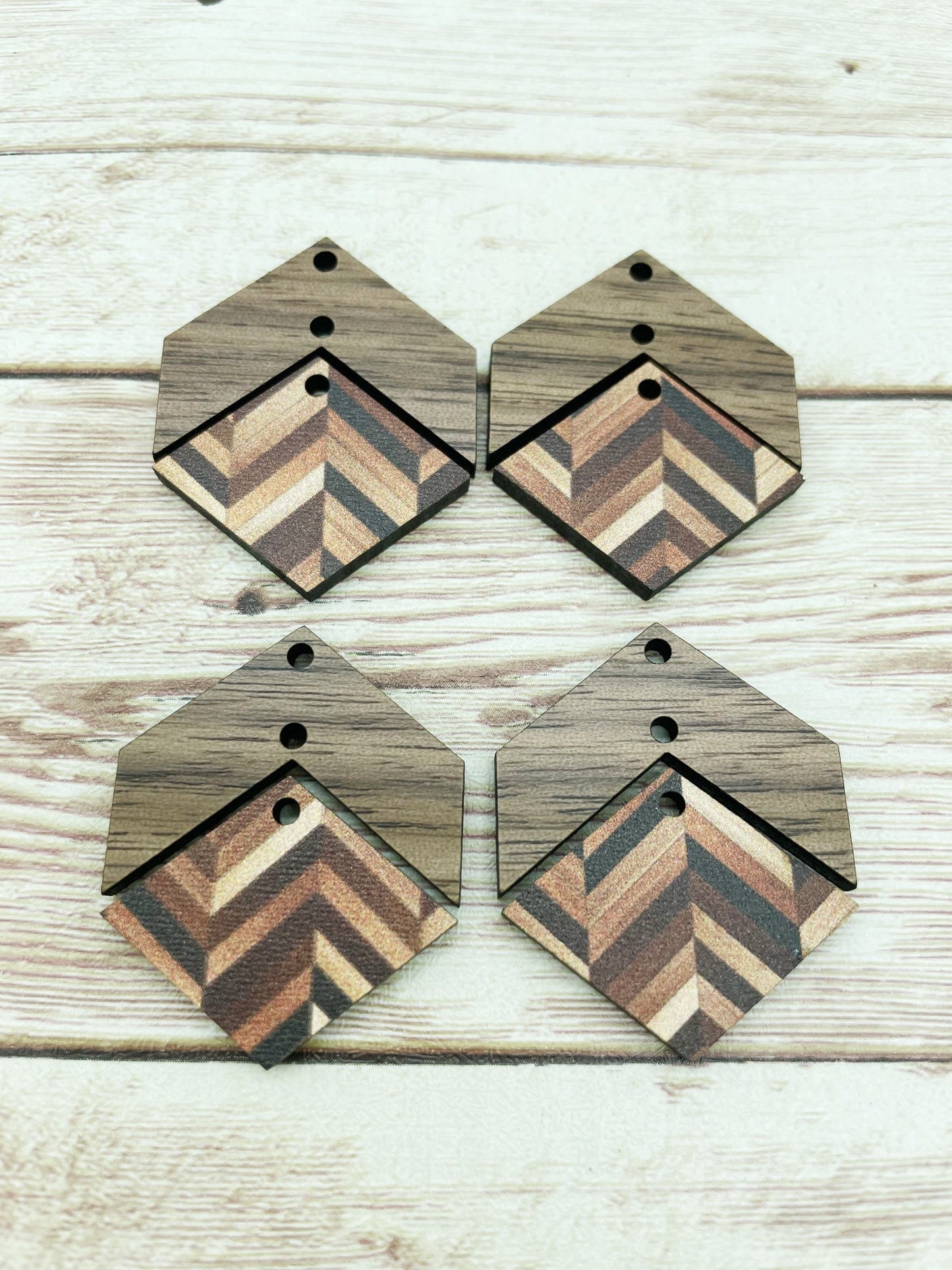 Patterned Herringbone and Wood Arrow Diamond Set Earring Blanks, DIY Jewelry Making