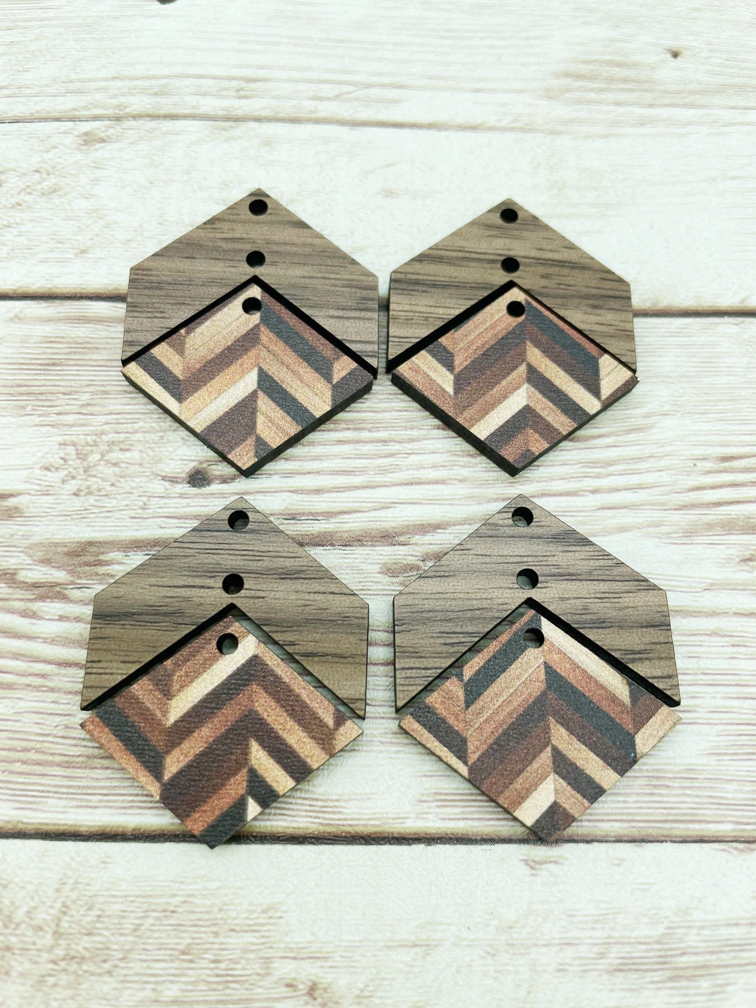 Patterned Herringbone and Wood Arrow Diamond Set Earring Blanks, DIY Jewelry Making
