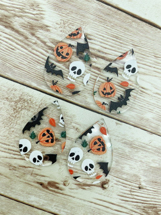 Patterned Halloween Print Teardrop Earring Blanks, DIY Jewelry Making