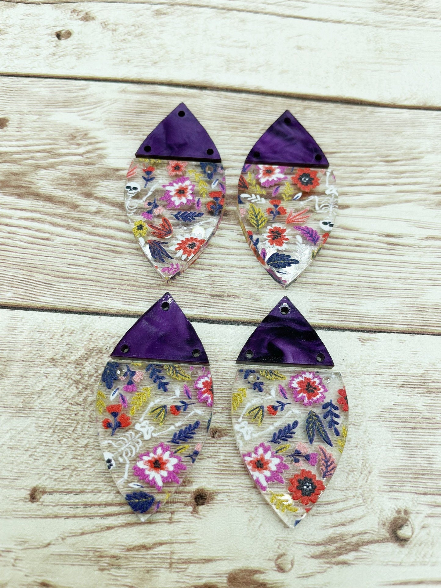 Patterned Floral Skeleton Acrylic and Marbled Purple Acrylic Earring Blanks, DIY Jewelry Making