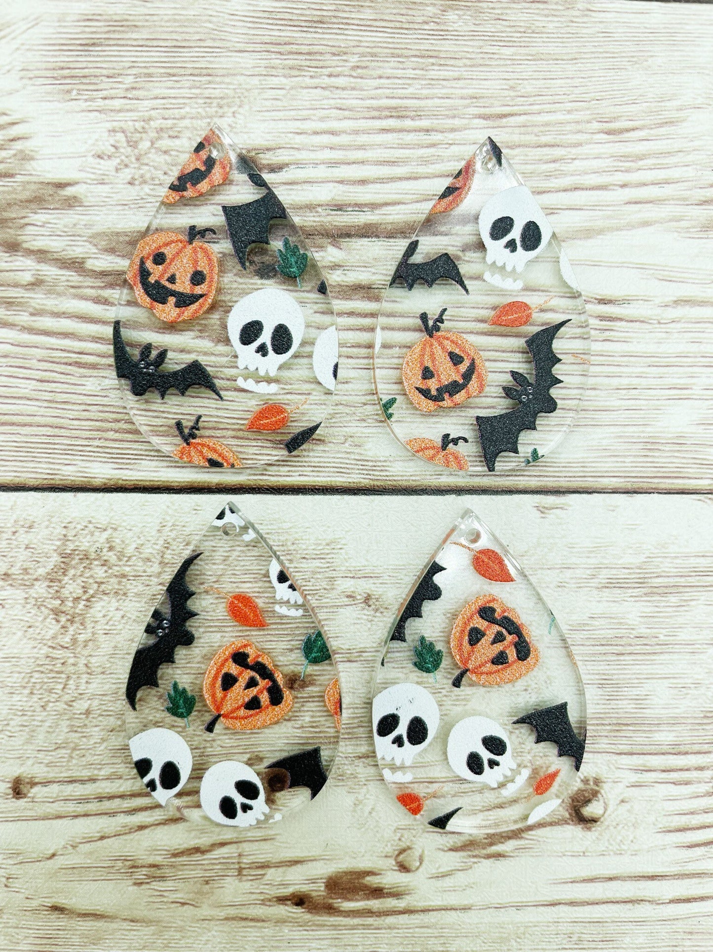 Patterned Halloween Print Teardrop Earring Blanks, DIY Jewelry Making