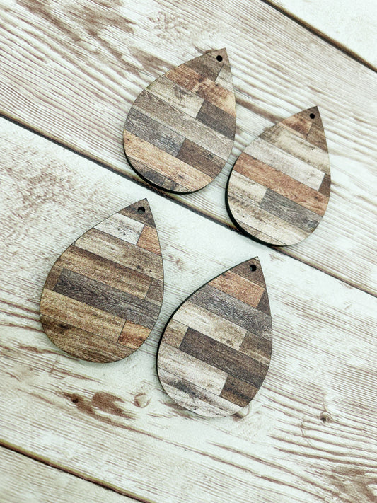 Patterned Rustic Wood Shiplap Teardrop Earring Blanks, DIY Jewelry Making