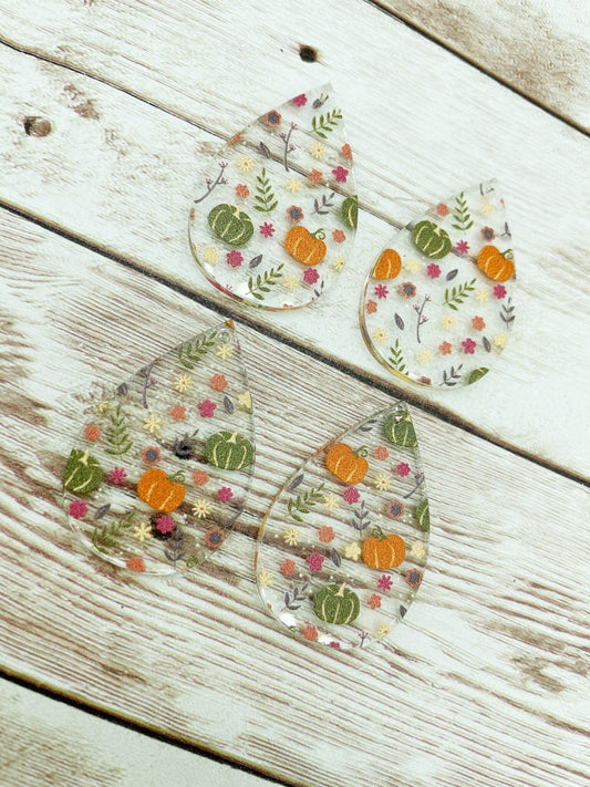 Patterned Fall Pumpkin Print Acrylic Teardrop Earring Blanks, DIY Jewelry Making