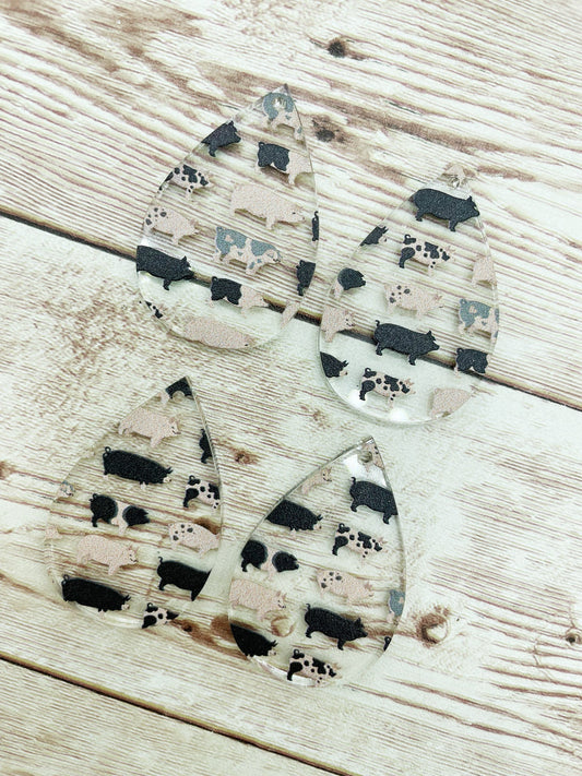 Patterned Pig Print Acrylic Teardrop Earring Blanks, DIY Jewelry Making