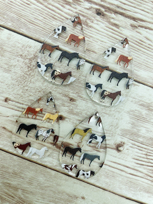 Patterned Horse Print Acrylic Teardrop Earring Blanks, DIY Jewelry Making