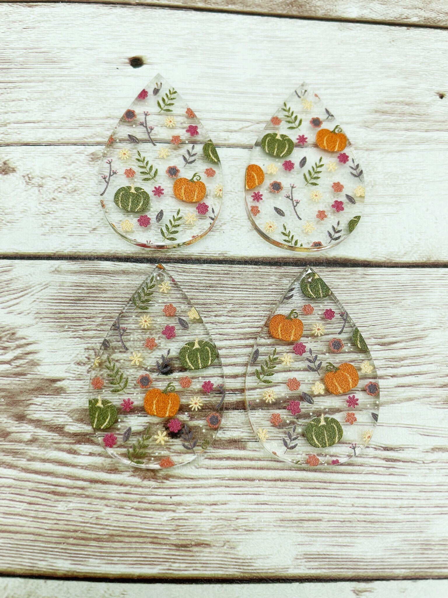 Patterned Fall Pumpkin Print Acrylic Teardrop Earring Blanks, DIY Jewelry Making
