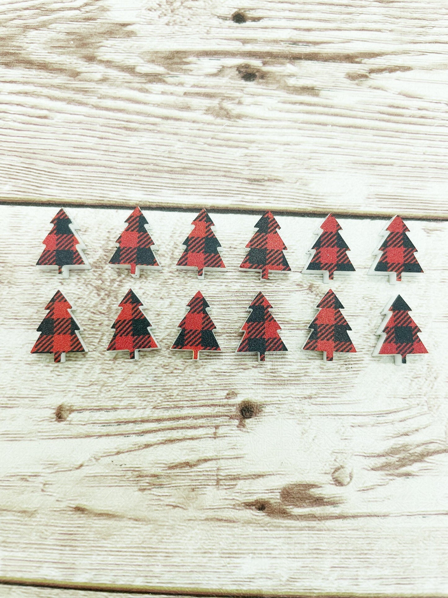 Red and Black Buffalo Plaid Acrylic Christmas Tree Stud Earring Blanks Set of 6 Pair DIY Jewelry Making