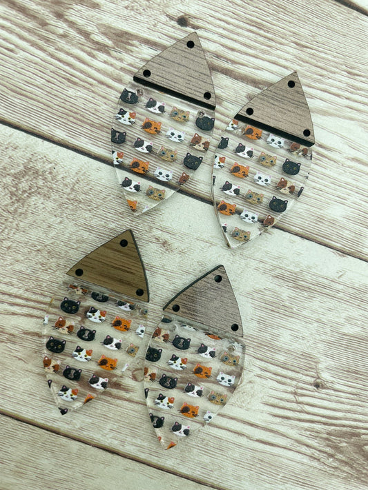 Patterned Acrylic and Wood Cat Print Earring Blanks, DIY Jewelry Making