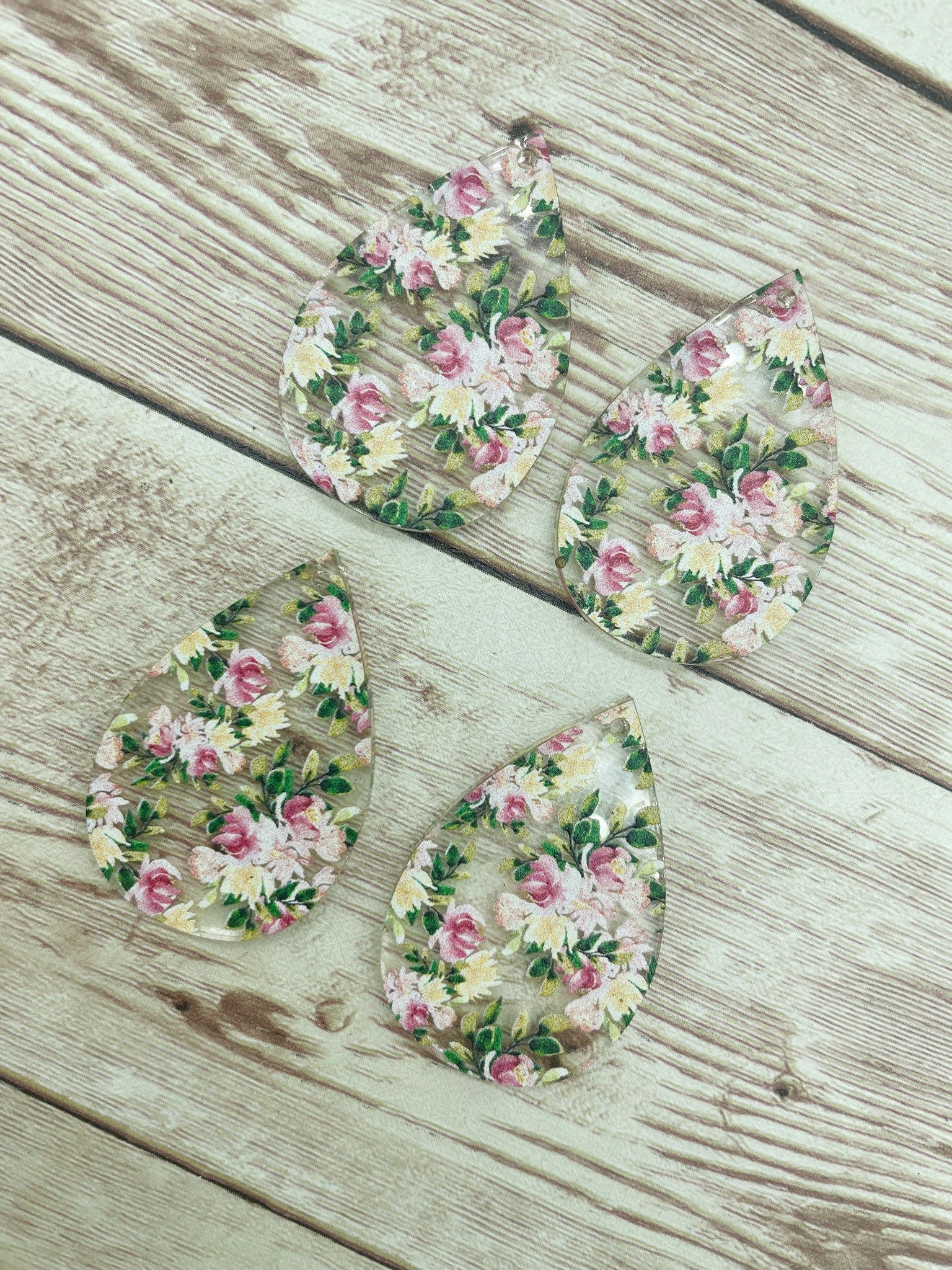 Patterned Floral Print Acrylic Teardrop Earring Blanks, DIY Jewelry Making