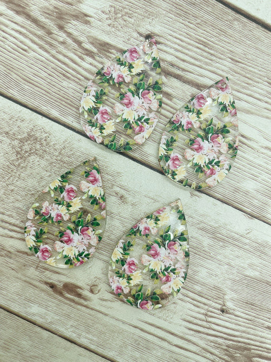 Patterned Floral Print Acrylic Teardrop Earring Blanks, DIY Jewelry Making