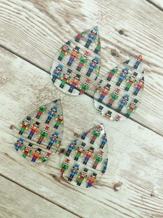 Patterned Nutcracker Print Acrylic Teardrop Earring Blanks, DIY Jewelry Making