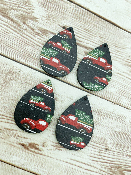 Patterned Christmas Vintage Truck Print Teardrop Earring Blanks, DIY Jewelry Making
