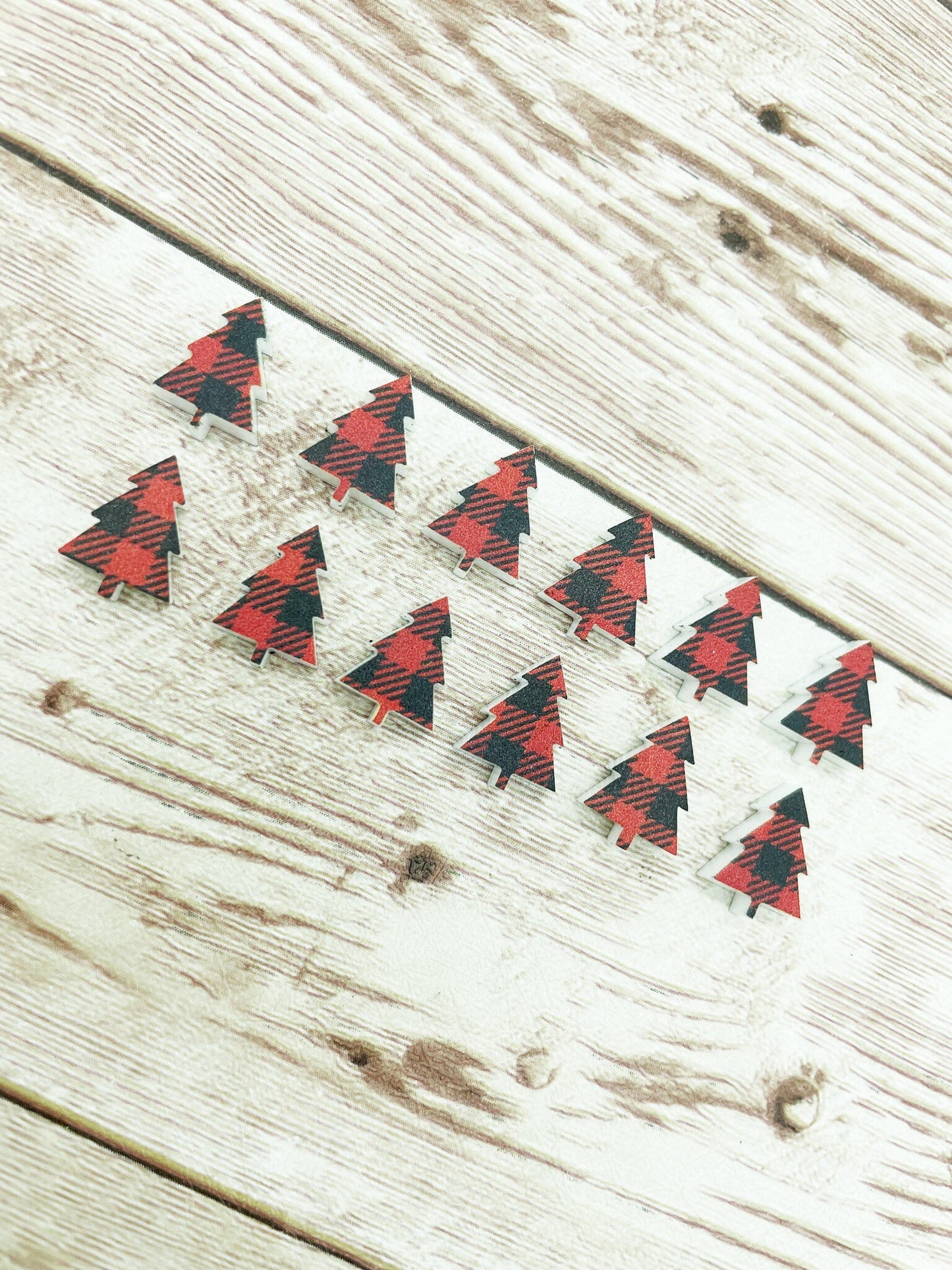 Red and Black Buffalo Plaid Acrylic Christmas Tree Stud Earring Blanks Set of 6 Pair DIY Jewelry Making
