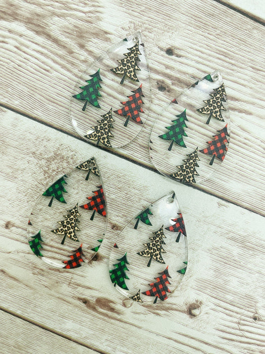 Patterned Plaid and Leopard Tree Print Acrylic Teardrop Earring Blanks, DIY Jewelry Making