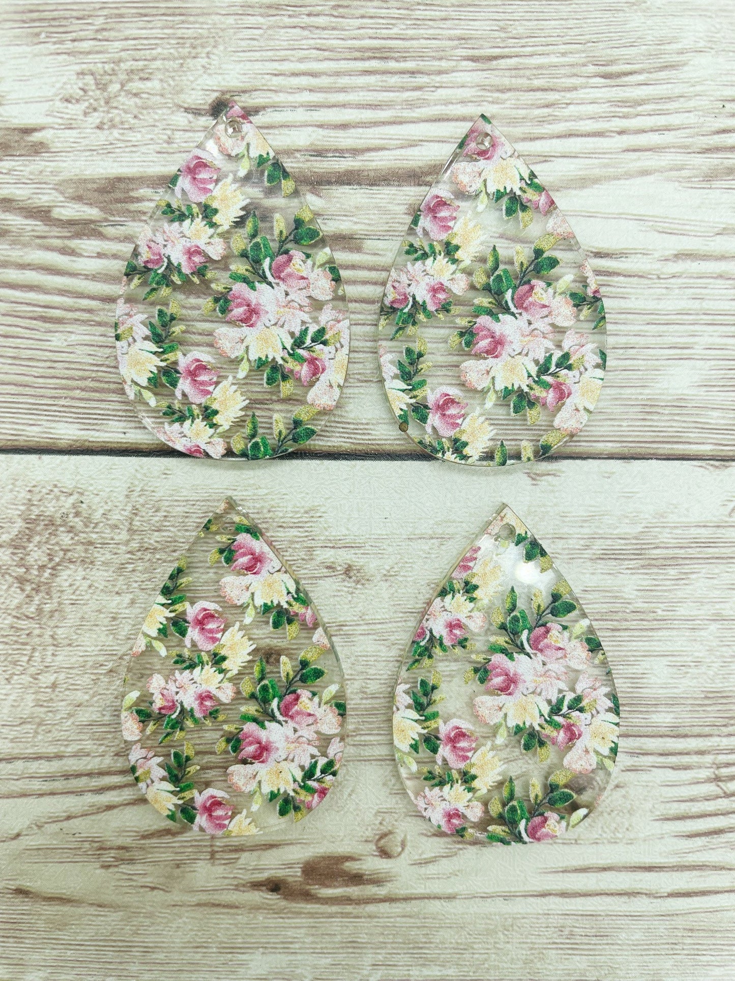Patterned Floral Print Acrylic Teardrop Earring Blanks, DIY Jewelry Making